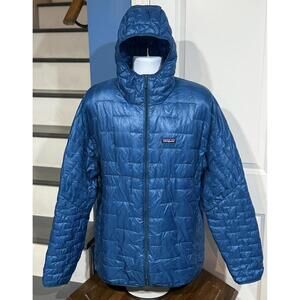 Mens Size 2XL (XXL) Patagonia Micro Puff Hooded Balkan Blue Full Zip Jacket Coat